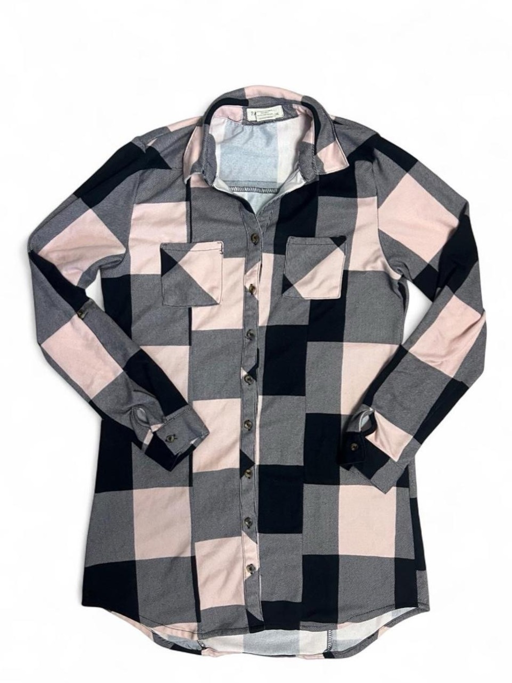 Passport Plaid Shirt Dress in Black, Gray & Blush